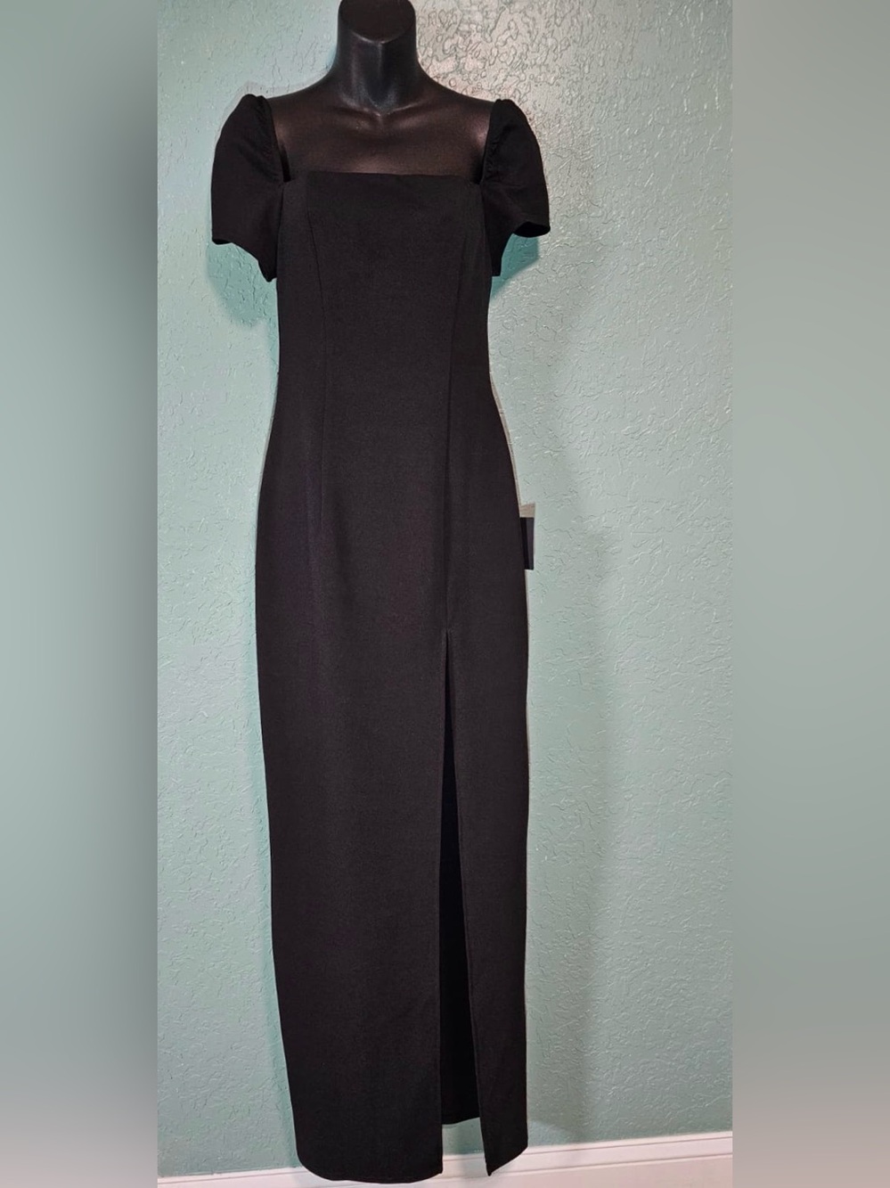 Lulus Black Square Neck Open Back Maxi Dress Slit M NWT